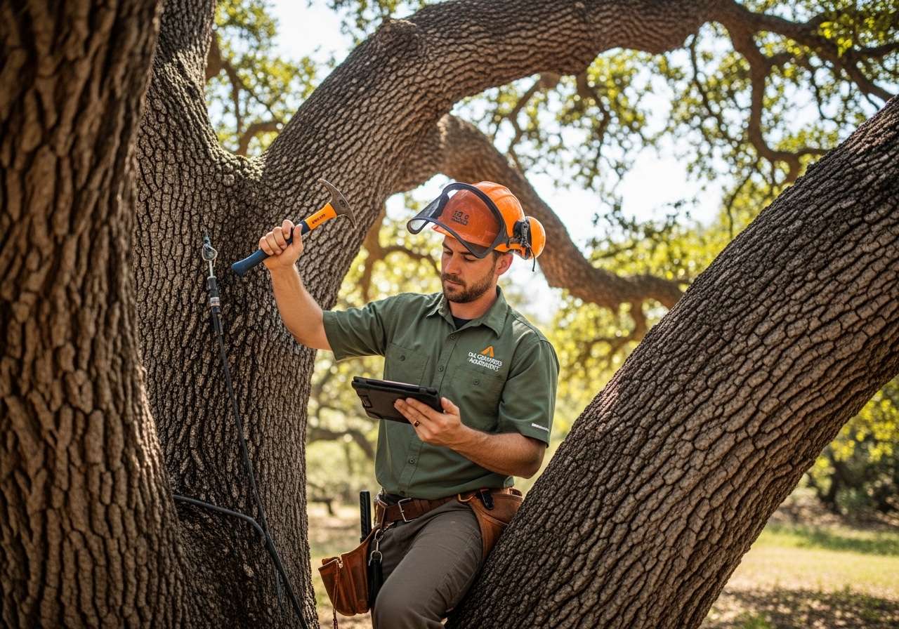 Certified Arborist Inspecting Tree