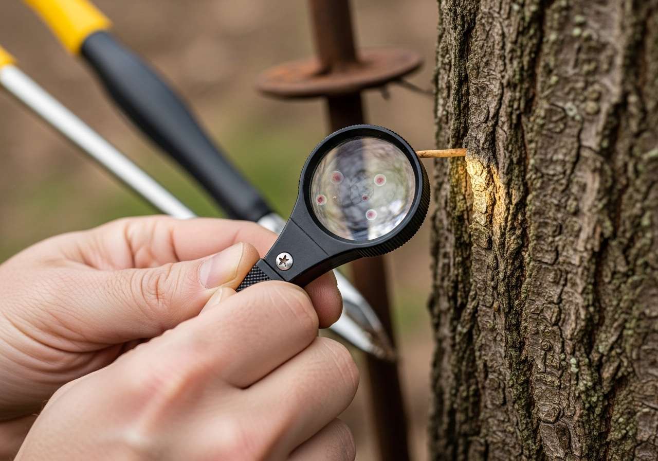 Arborist examining tree bark