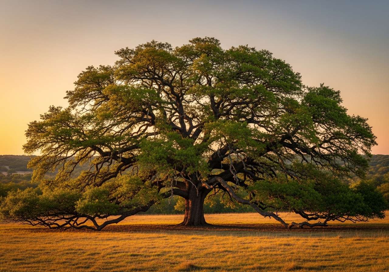 Large oak tree canopy in Texas