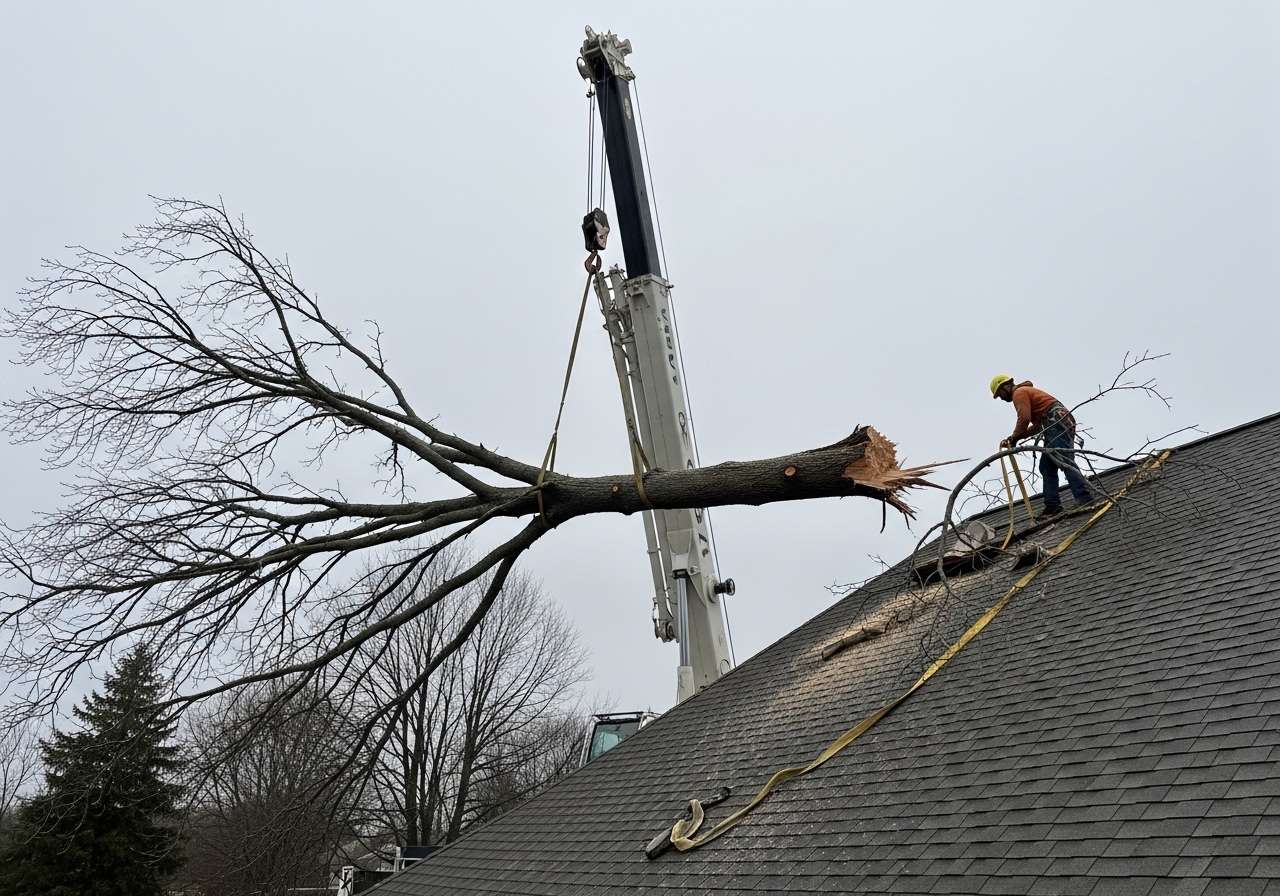 Storm Damaged Tree on Roof