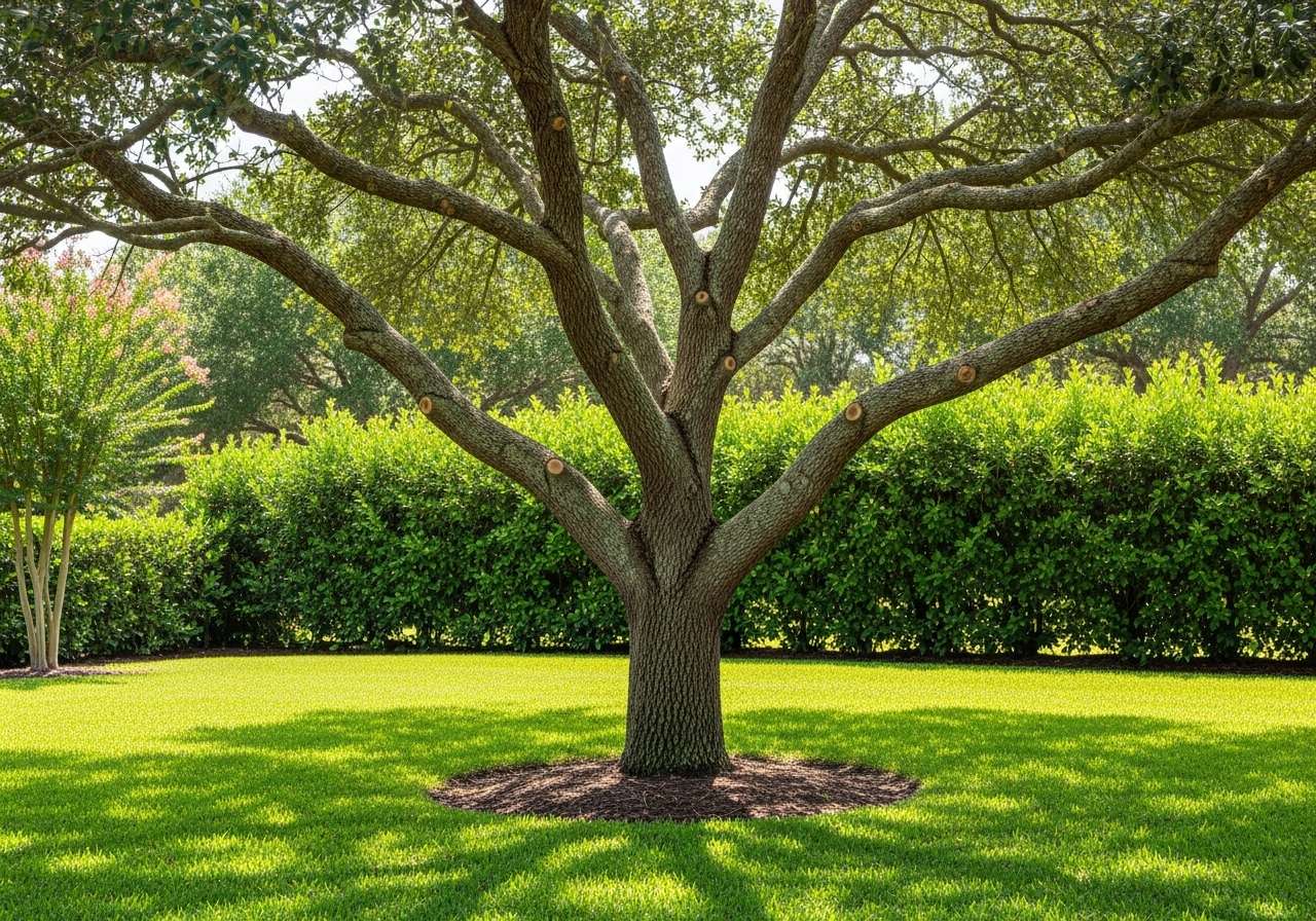 Beautifully pruned tree over a healthy green lawn
